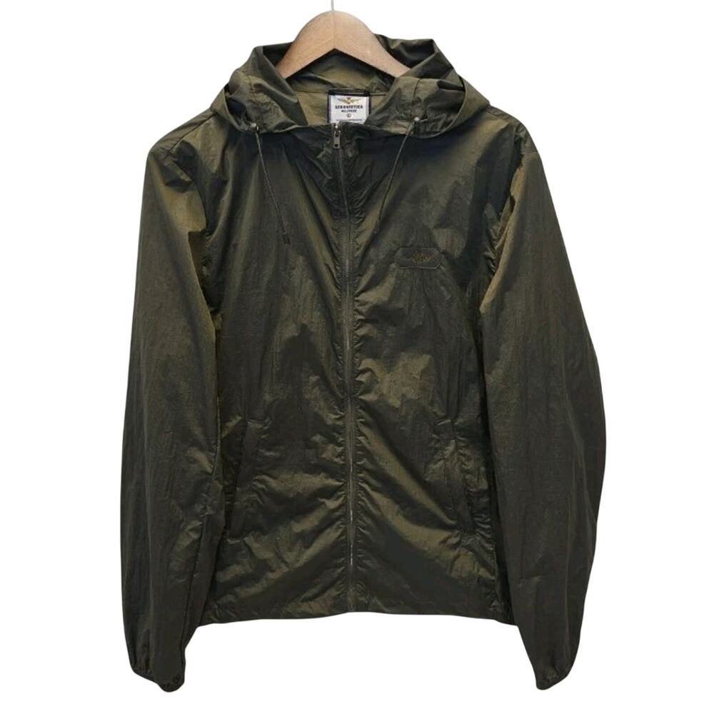 Aeronautica Militare Mens M Lightweight Hooded Nylon Jacket Green Size EU 50